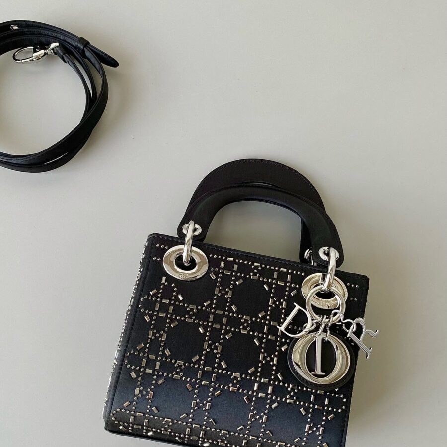 Strass Cannage Satin small LD Warenkorb ( black, grey ) | Studio Nafay