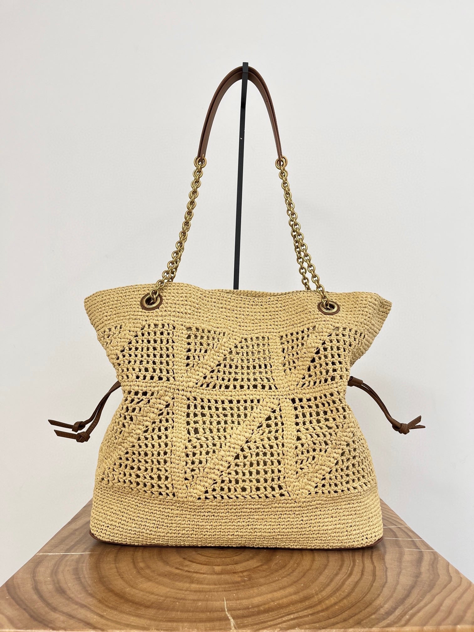 YSL Jamie Lucky Bag Beige Brown Raffia 339402