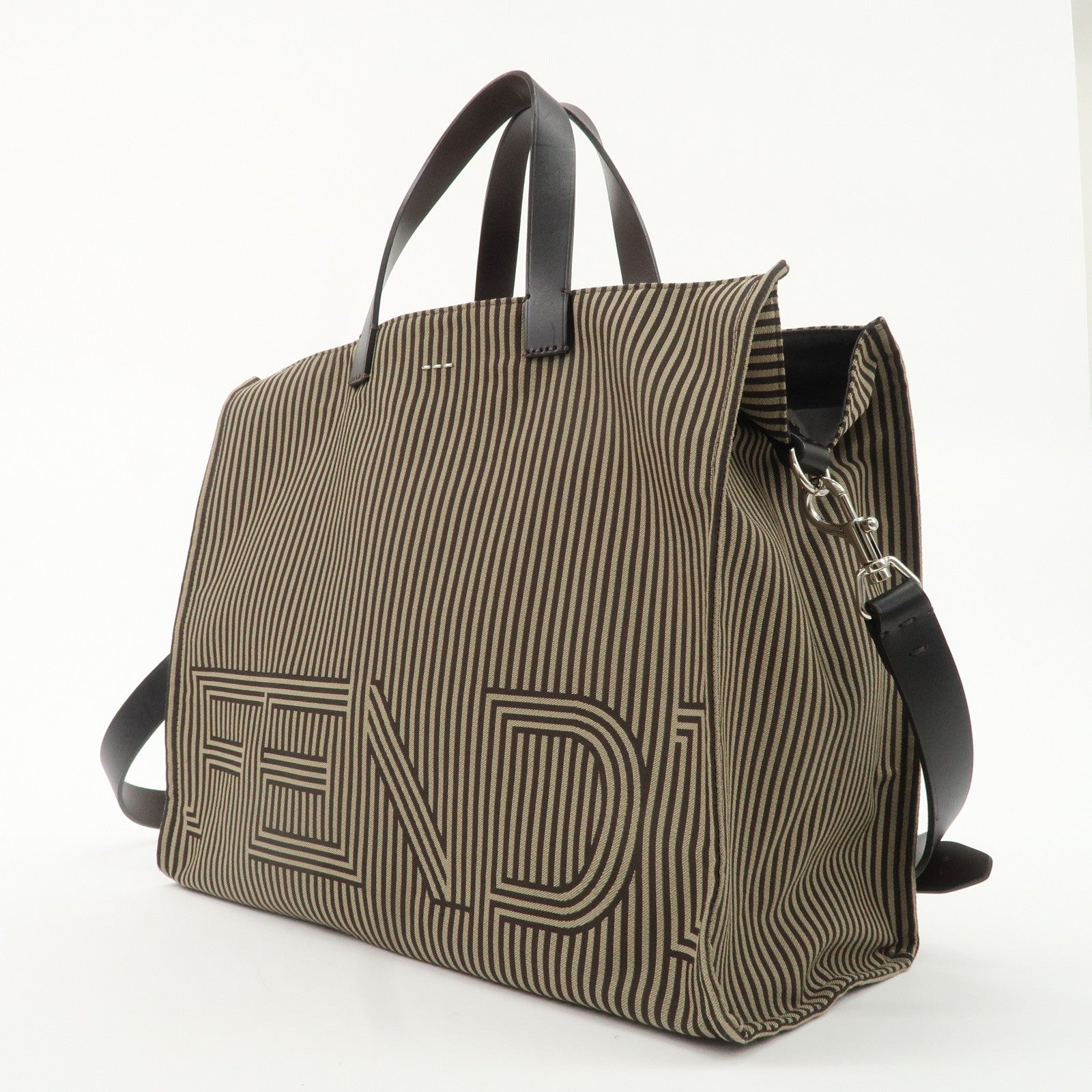 FENDI Pequin Canvas Leder 2Way Shopper Umhängetasche Braun