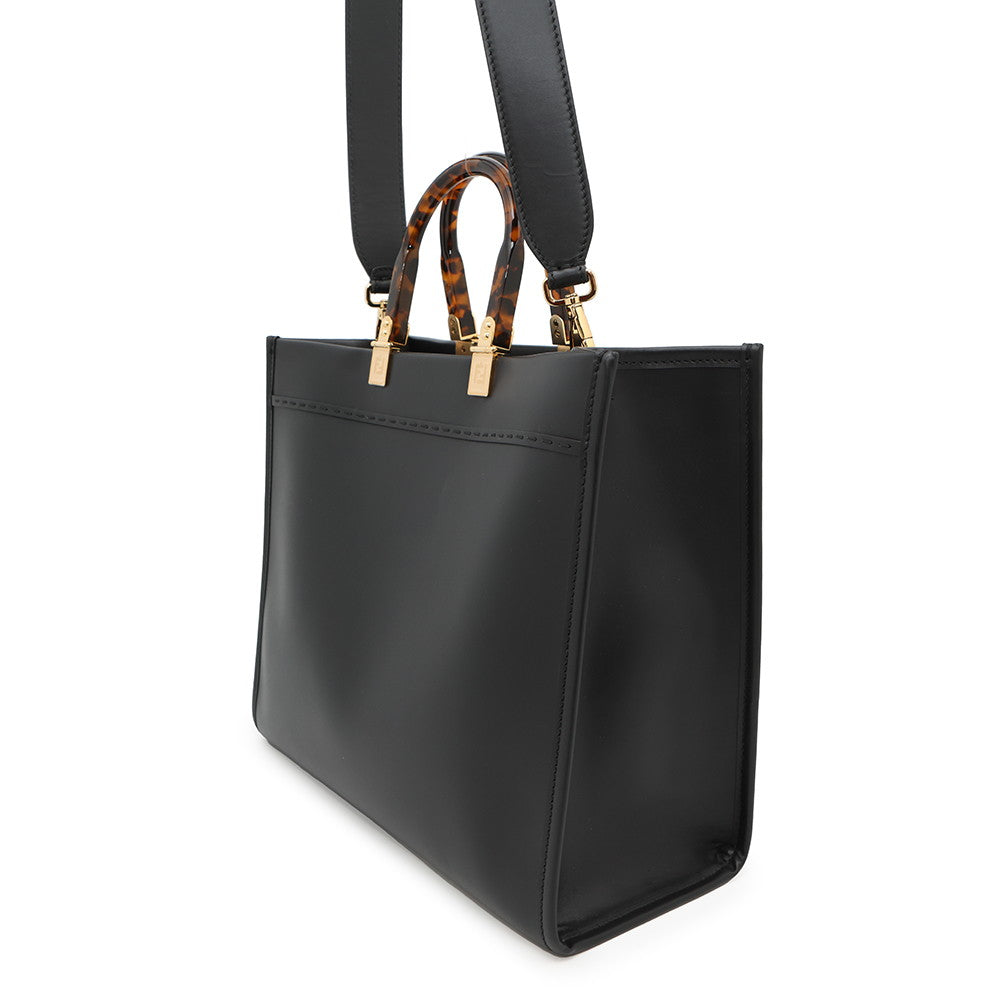 FENDI Sunshine Shopper Schwarz8BH386 Kalbsleder Size Medium