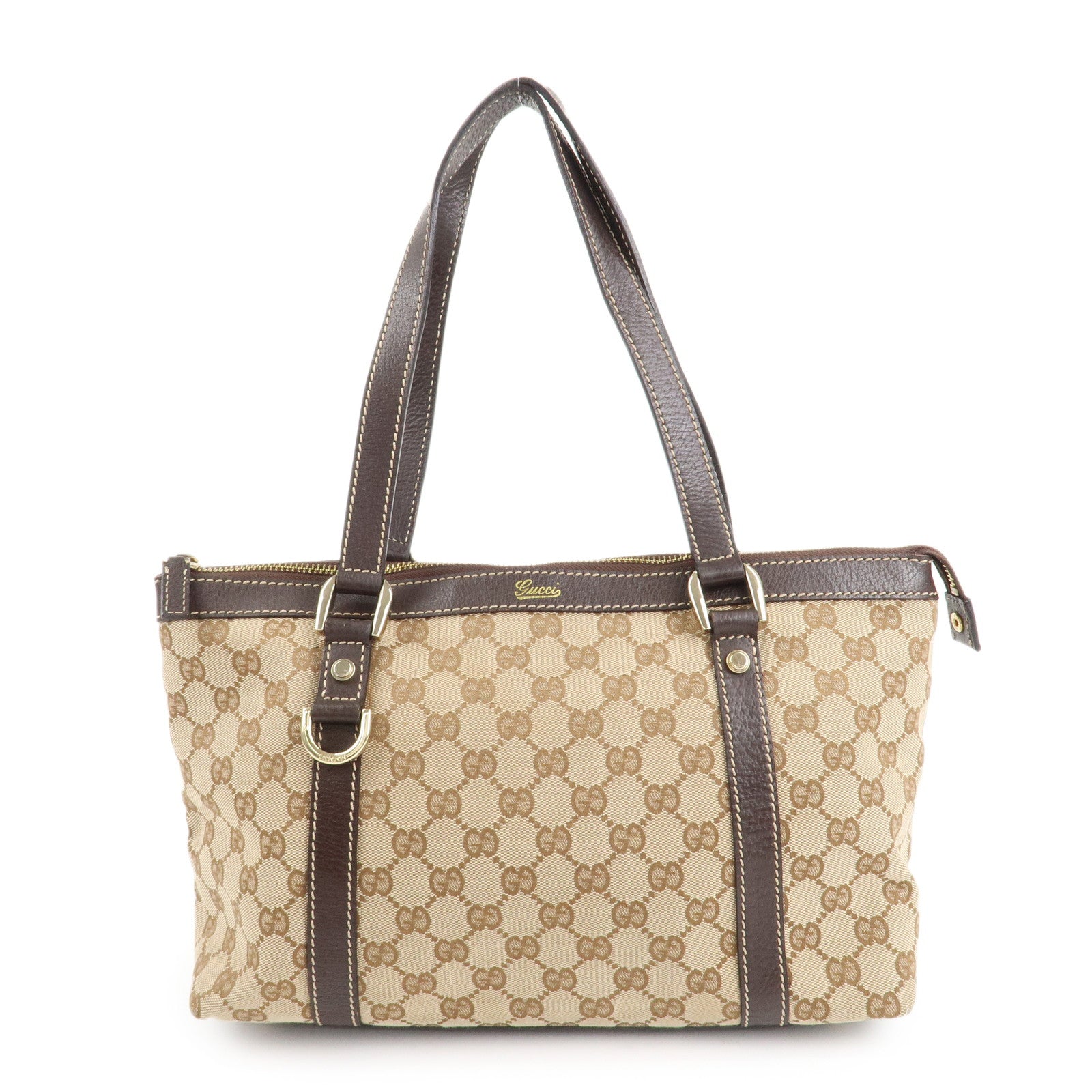 GUCCI Abbey GG Canvas Leder Shopper Handtasche Beige Braun 141470
