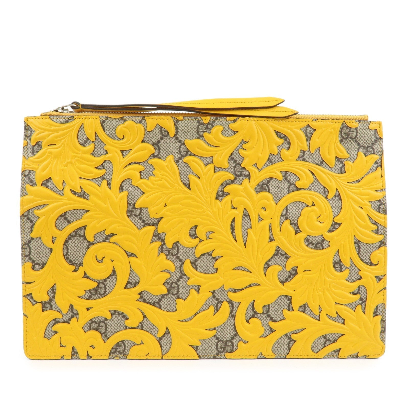 GUCCI GG Supreme Arabesque Leder Clutch Beige Gelb 410810