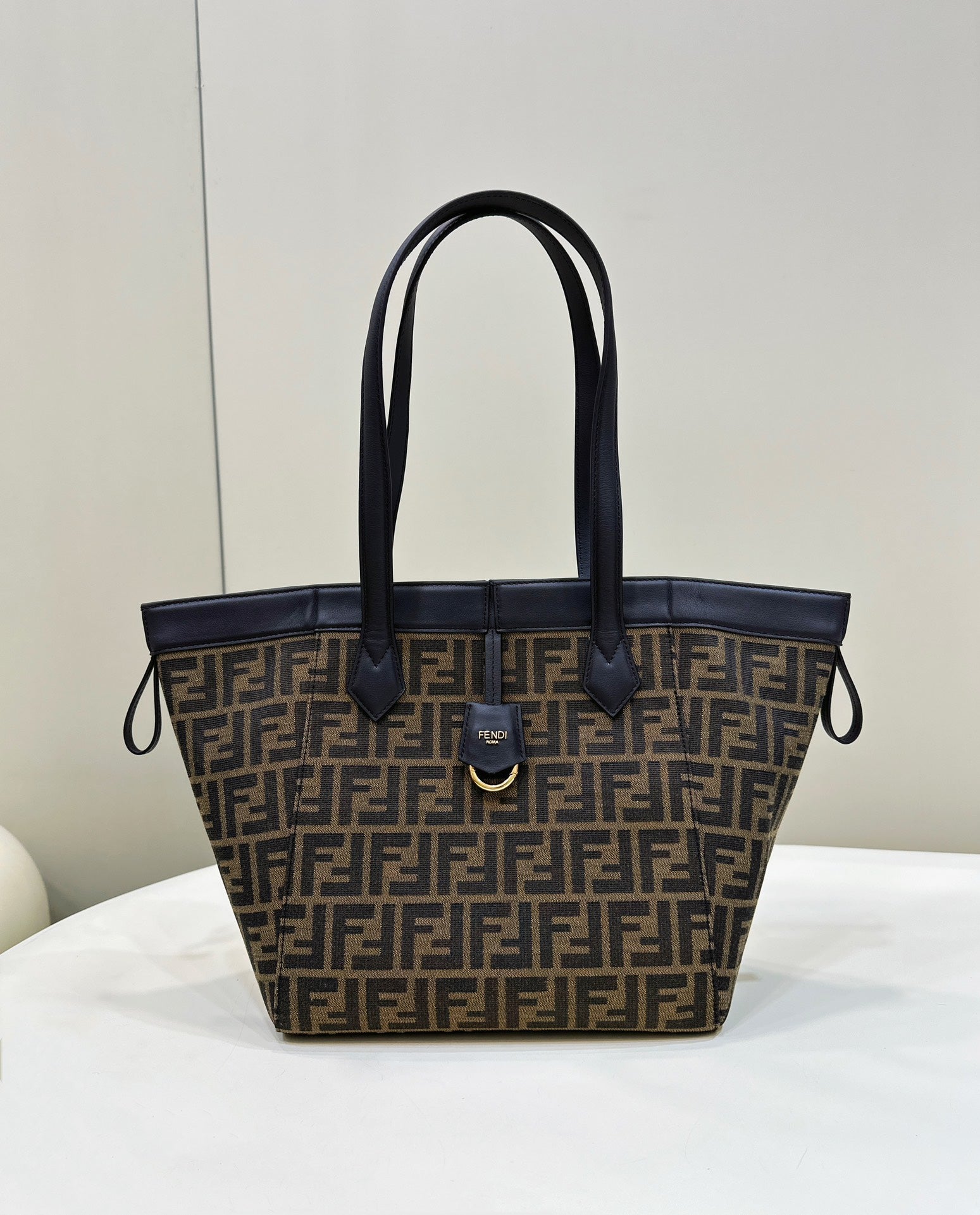 FENDI ORIGAMI MEDIUM 27 BRAUN MIX SCHWARZ FF JACQUARD STOFF TASCHE