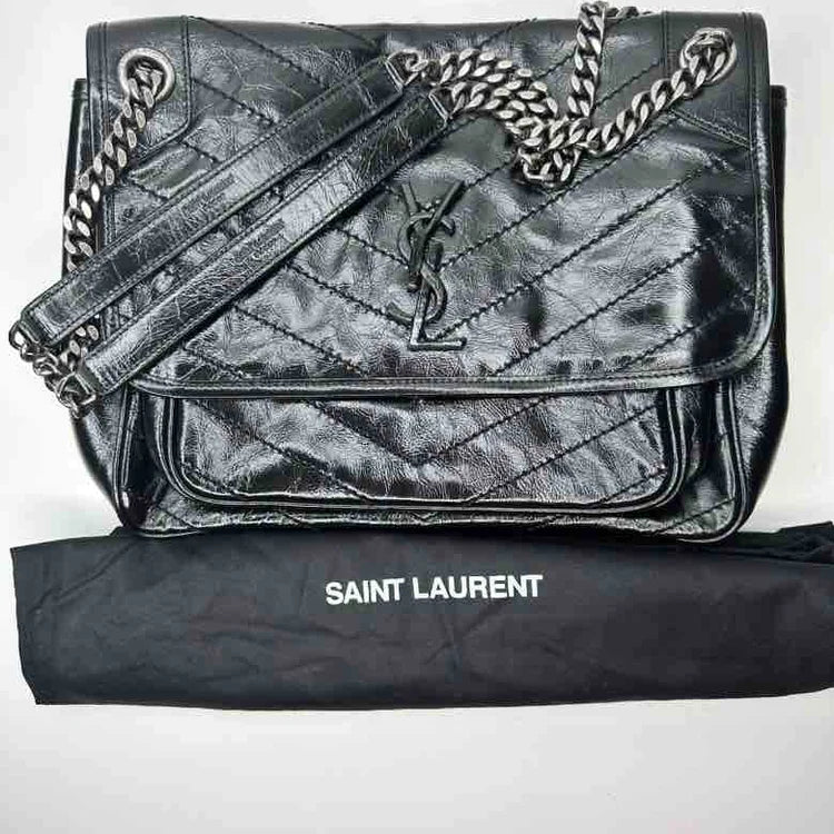 Ysl Crinkled Calfskin Matelasse MONOGRAMM Baby Niki Chain Satchel, Black Leather, Medium | Studio Nafay