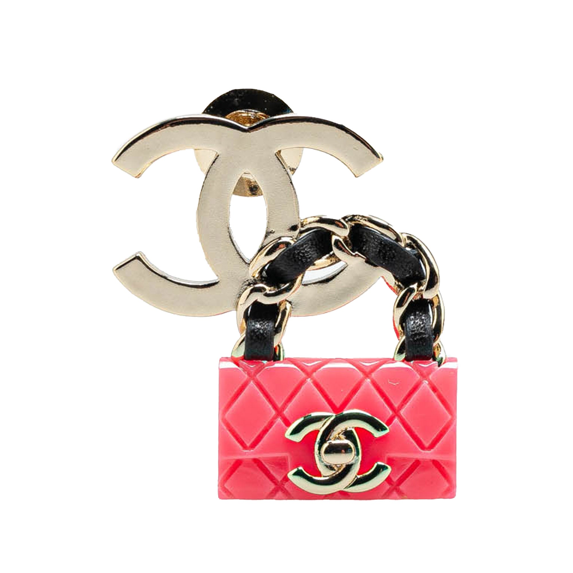 Silber Chanel Silver Plated CC Resin Flap Bag Brooch