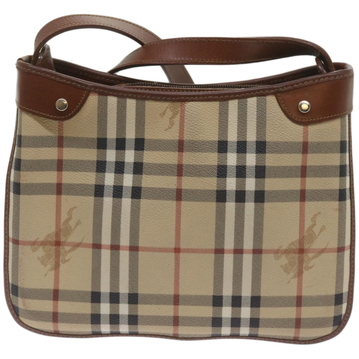 BURBERRYSs Nova Check Schultertasche PVC Beige Braun Auth 68178
