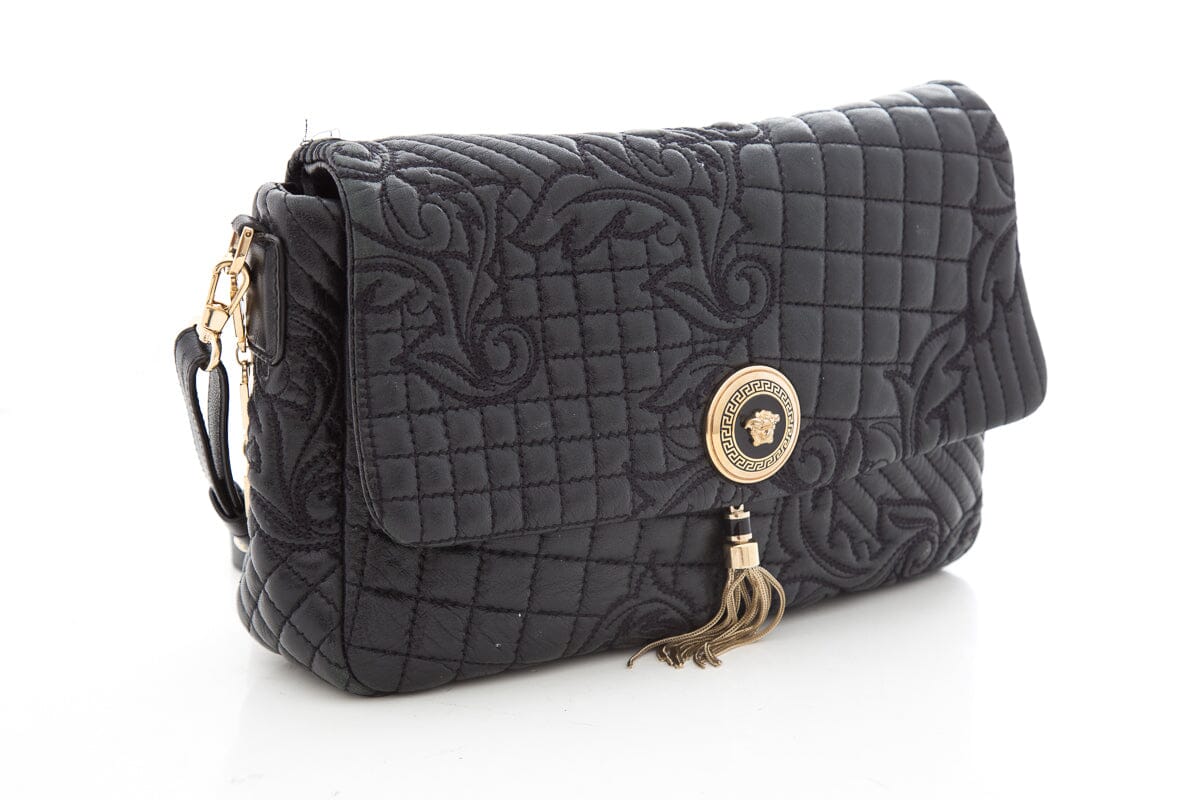 Versace Schwarze Gesteppte Paisley Crossbody Handtasche