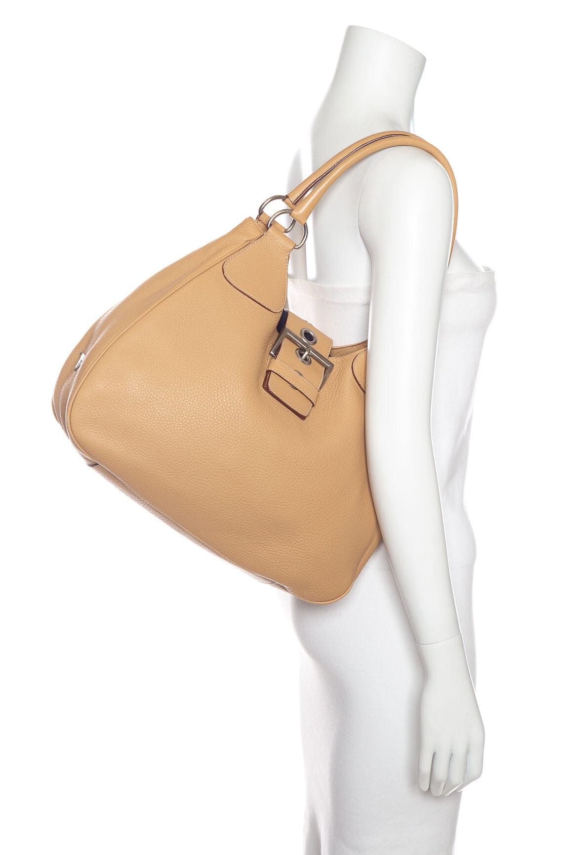 Prada Tan Leder Buckle Strap Umhängetasche