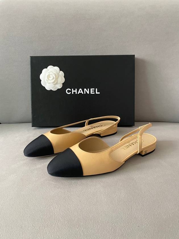 Slingbacks Ziegenleder Ripsband & Beige Schwarz Chanel