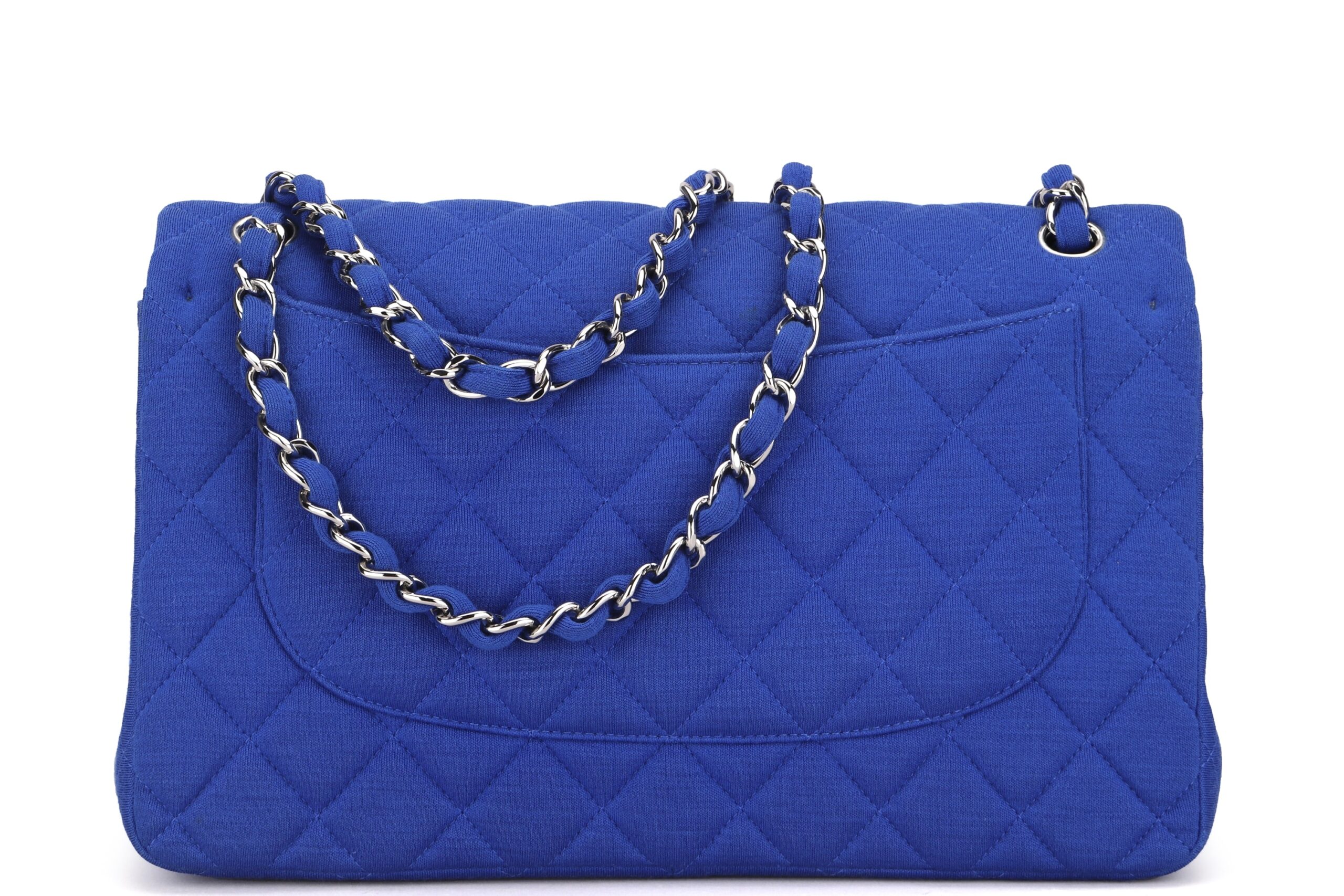 CHANEL CLASSIC FLAP (1962xxxx) JUMBO BLAUER STOFF SILBER-HARDWARE, MIT, KEIN STAUBBEUTEL