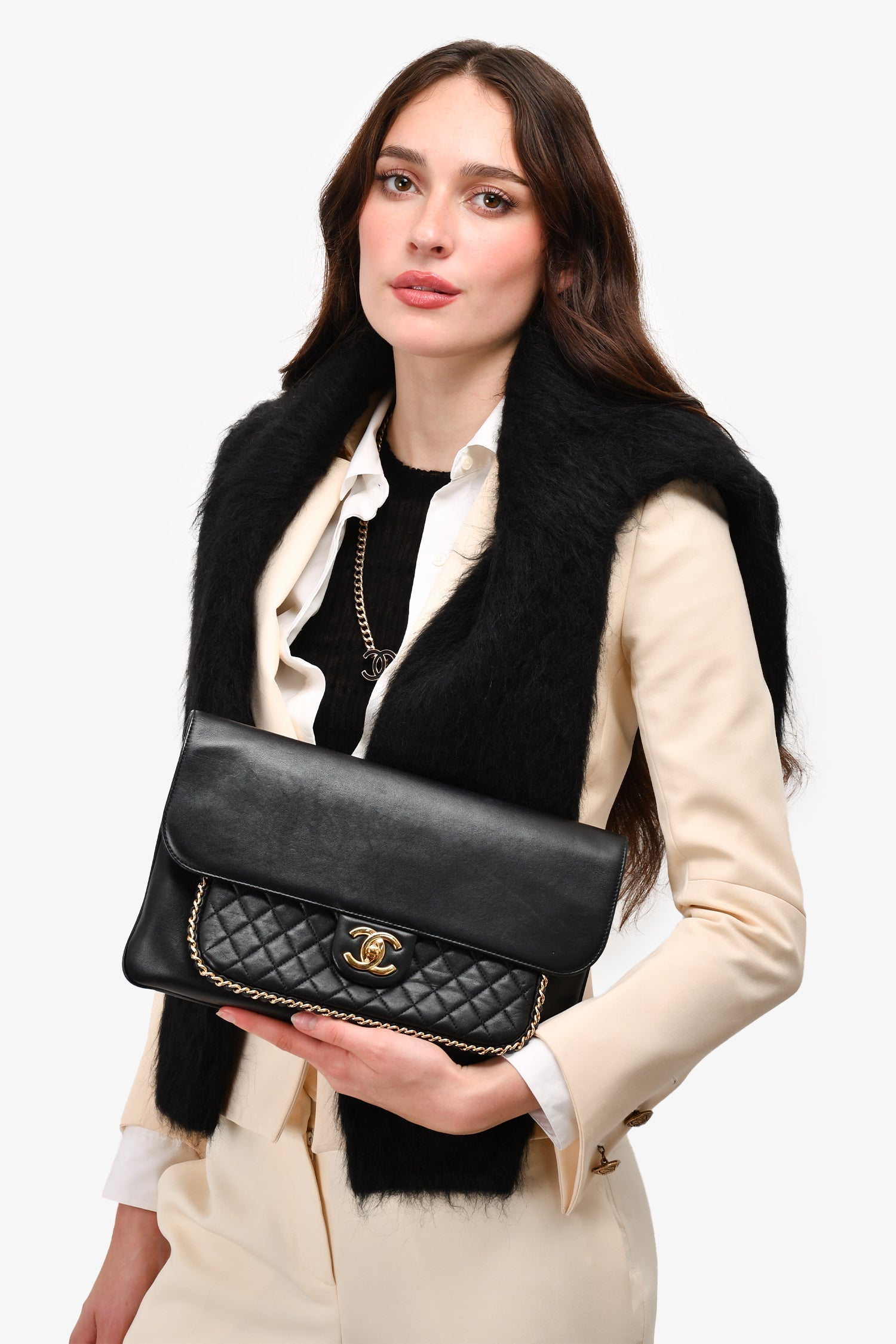 Chanel /18 Black Lambskin 'Unchained' CC Clutch