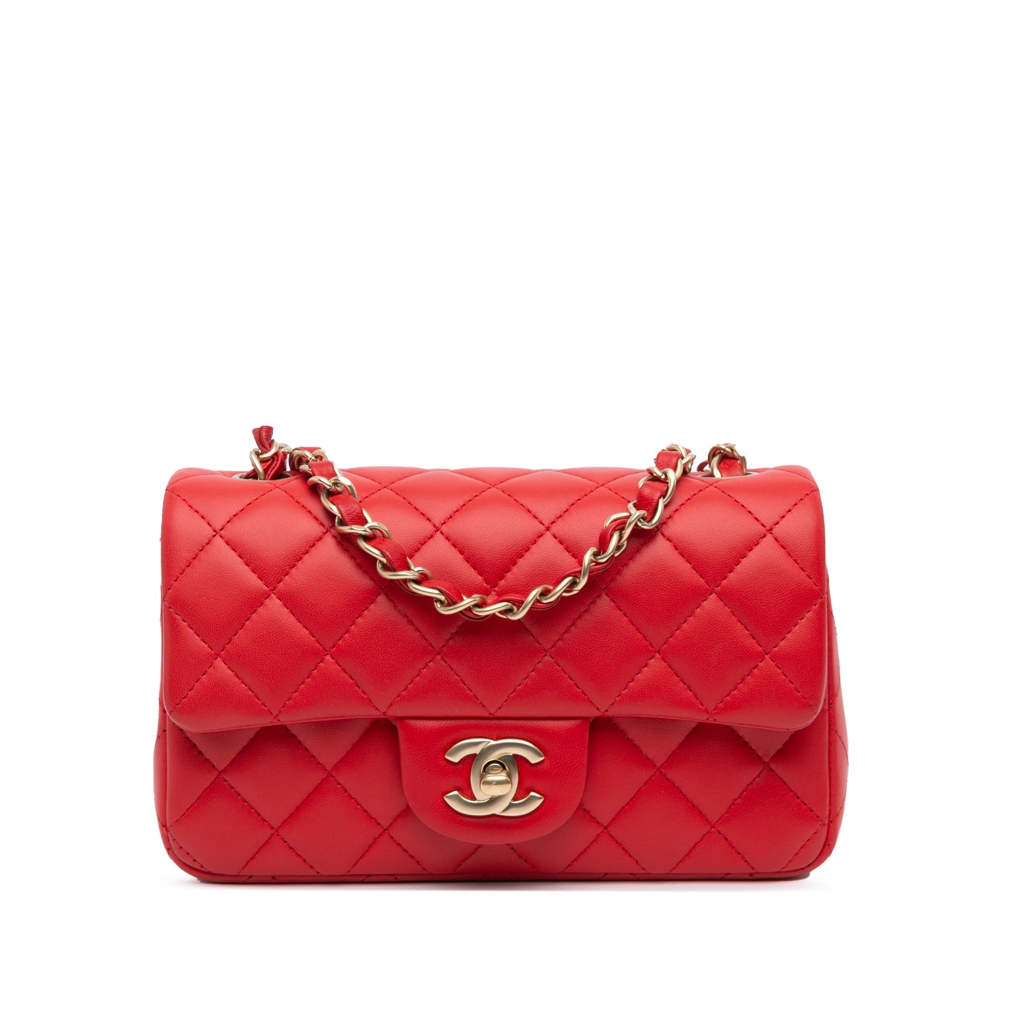 Rote Chanel Mini Rectangular Classic Lammleder Single Flap Crossbody-Tasche