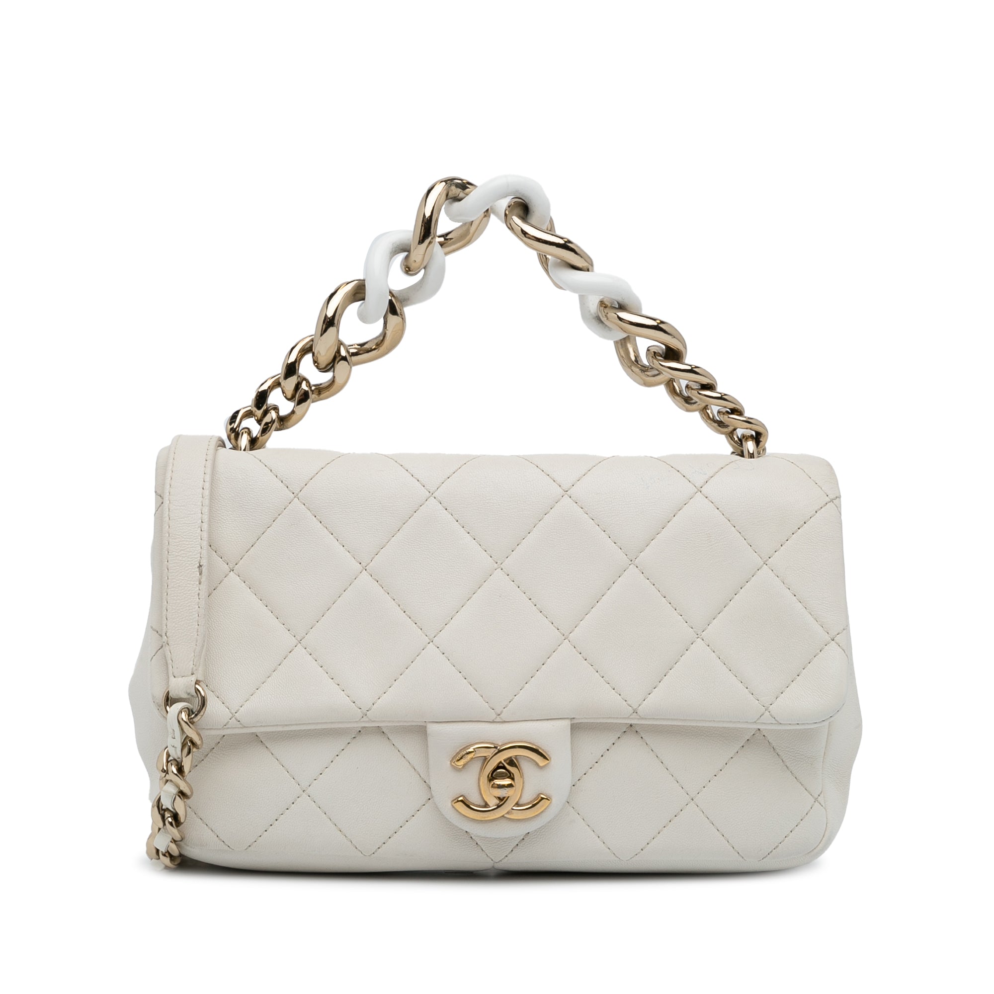 Weiß Chanel Small Elegant Chain Single Flap Aktentasche