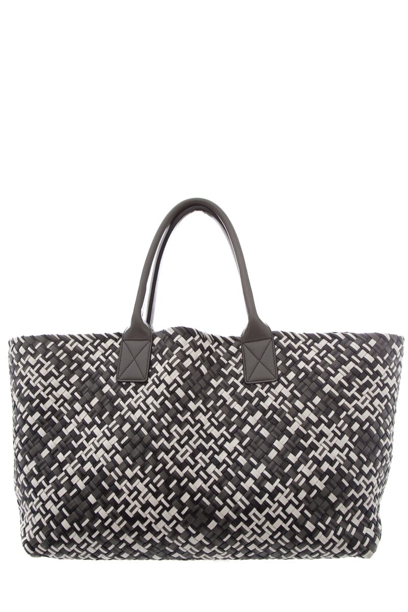 Bottega Veneta Schwarz Weiß & Grey Intrecciato Medium Cabat Shopper