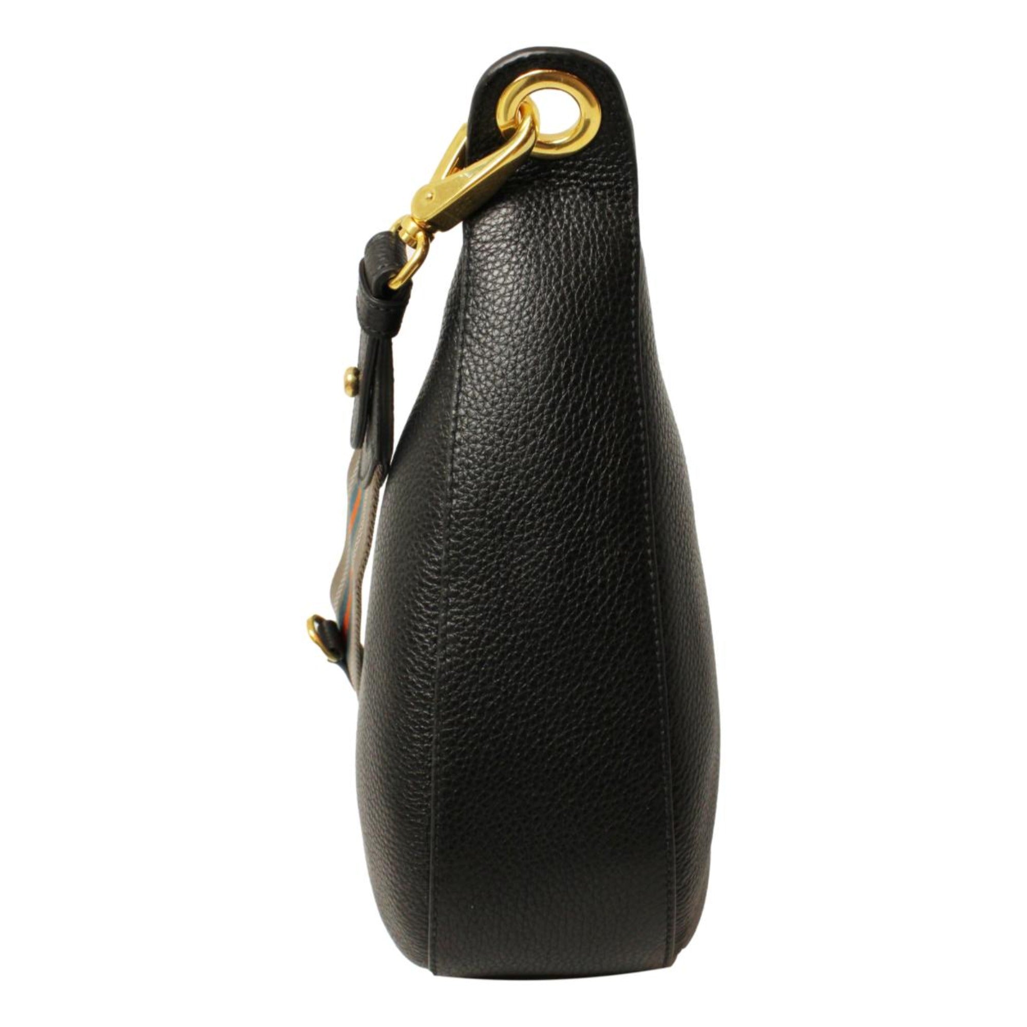 Prada Schwarz Vitello Phenix Leder Web Stripe Riemen Crossbody-Tasche