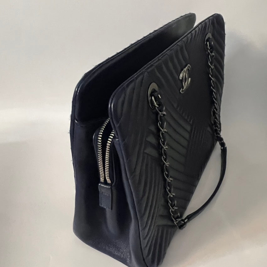 Chanel Leder Gesteppt Blau Shopper 2