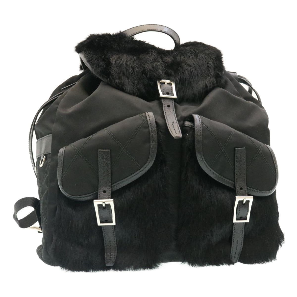 PRADA Nylon Fur Rucksack Schwarz 21454A